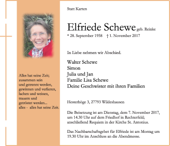 Anzeige von Elfriede Schewe von OM-Medien