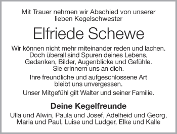 Anzeige von Elfriede Schewe von OM-Medien