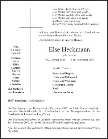 Anzeige von Else Heckmann von OM-Medien