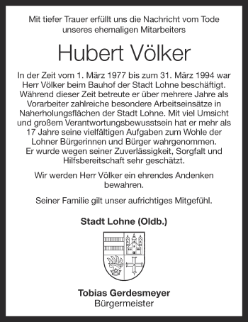 Anzeige von Hubert Völker von OM-Medien