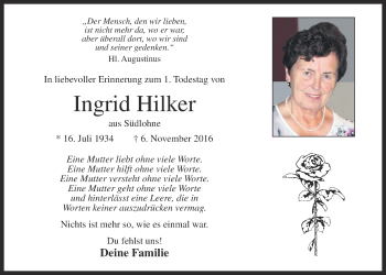 Anzeige von Ingrid Hilker von OM-Medien