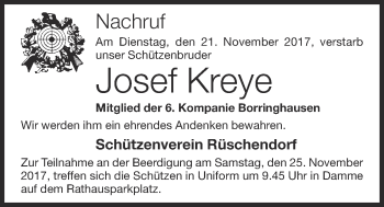 Anzeige von Josef Kreye von OM-Medien