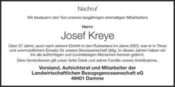 Anzeige von Josef Kreye von OM-Medien