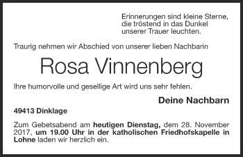 Anzeige von Rosa Vinnenberg von OM-Medien