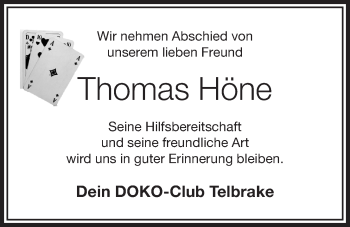 Anzeige von Thomas Höne von OM-Medien