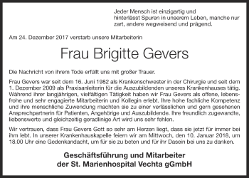 Anzeige von Brigitte Gevers von OM-Medien