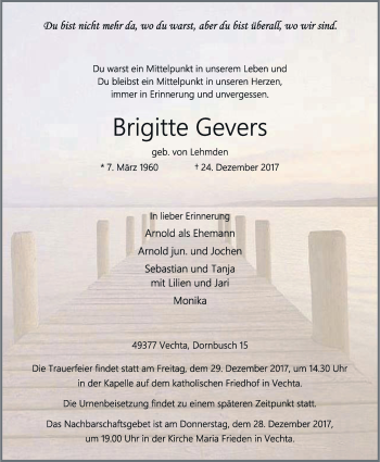 Anzeige von Brigitte Gevers von OM-Medien