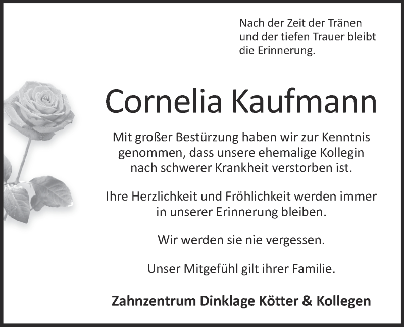  Traueranzeige für Cornelia Kaufmann vom 12.12.2017 aus OM-Medien