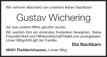 Anzeige von Gustav Wichering von OM-Medien