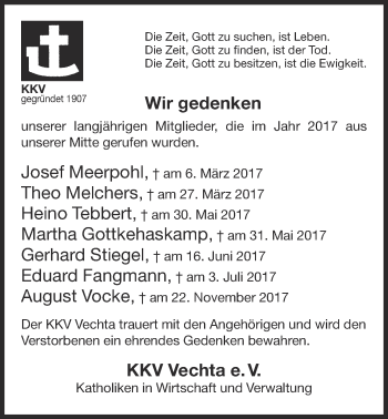 Anzeige von Wir gedenken KKV Vechta e. V. von OM-Medien