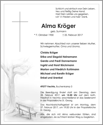 Anzeige von Alma Kröger von OM-Medien