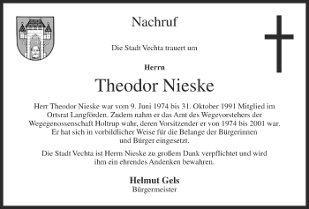 Anzeige von Theodor Nieske von OM-Medien