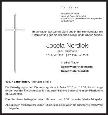 Anzeige von Josefa Nordiek von OM-Medien