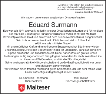 Anzeige von Eduard Surmann von OM-Medien