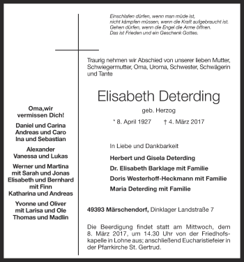 Anzeige von Elisabeth Deterding von OM-Medien