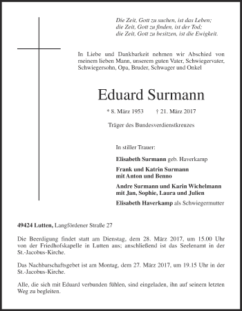 Anzeige von Eduard Surmann von OM-Medien