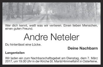 Anzeige von Andre Neteler von OM-Medien