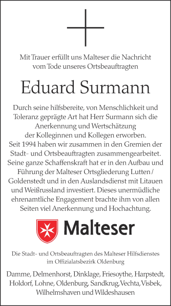 Anzeige von Eduard Surmann von OM-Medien