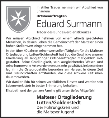 Anzeige von Eduard Surmann von OM-Medien