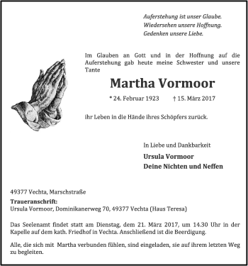 Anzeige von martha Vormoor von OM-Medien