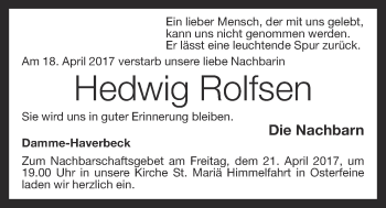 Anzeige von Hedwig Rolfsen von OM-Medien