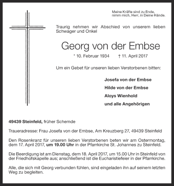 Anzeige von 15368Georg  von der Embse von OM-Medien