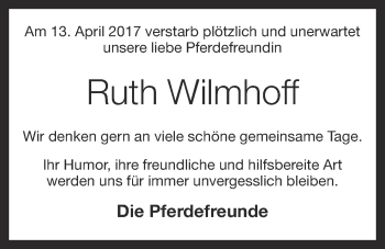 Anzeige von Ruth Wilmhoff von OM-Medien