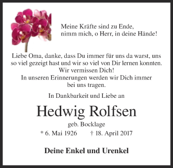 Anzeige von Hedwig Rolfsen von OM-Medien