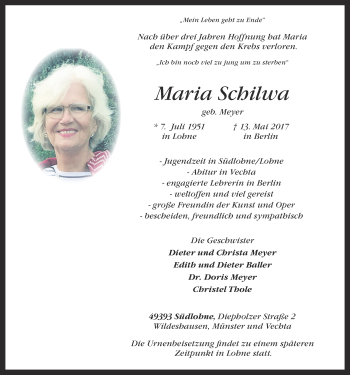 Anzeige von Maria Schilwa von OM-Medien