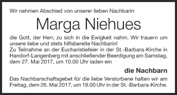 Anzeige von Marga Niehues von OM-Medien