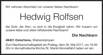 Anzeige von Hedwig Rolfsen von OM-Medien