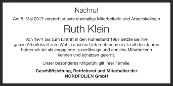 Anzeige von Ruth Klein von OM-Medien