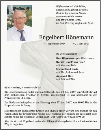 Anzeige von Engelbert Hönemann von OM-Medien