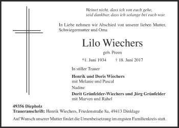 Anzeige von Lilo Wiechers von OM-Medien