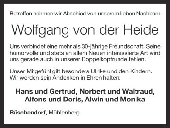 Anzeige von Wolfgang von der Heide von OM-Medien