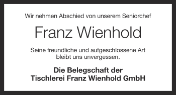 Anzeige von Franz Wienhold von OM-Medien