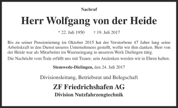 Anzeige von Wolfgang von der Heide von OM-Medien