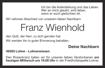 Anzeige von Franz Wienhold von OM-Medien