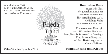 Anzeige von Frieda Brand von OM-Medien