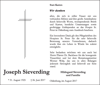 Anzeige von Joseph Sieverding von OM-Medien