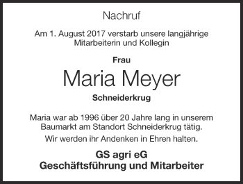 Anzeige von Maria Meyer von OM-Medien