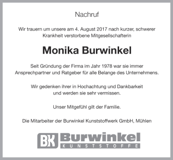 Anzeige von Monika Burwinkel von OM-Medien