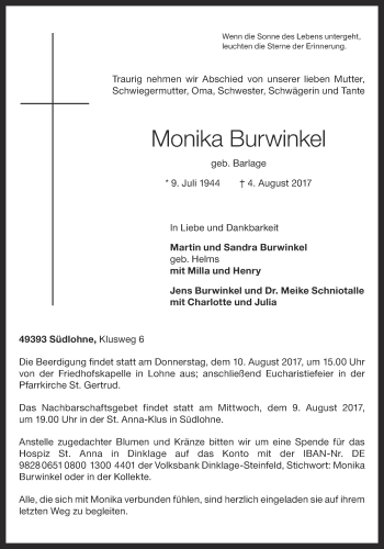 Anzeige von Monika Burwinkel von OM-Medien