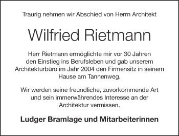 Anzeige von Wilfried Rietmann von OM-Medien