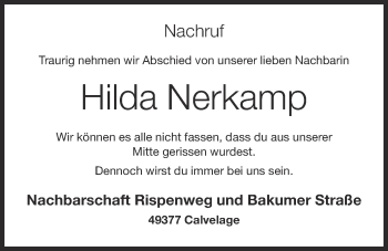 Anzeige von Hilda Nerkamp von OM-Medien