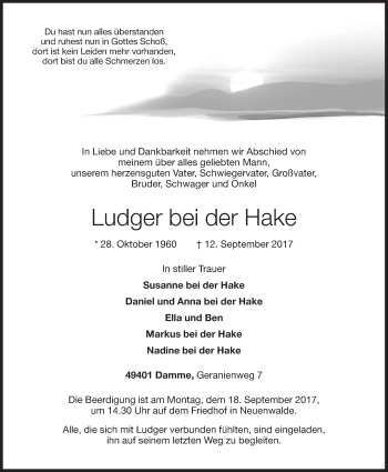 Anzeige von Ludger bei der Hake von OM-Medien