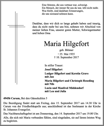 Anzeige von Maria Hilgefort von OM-Medien