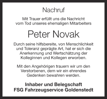 Anzeige von Peter Novak von OM-Medien