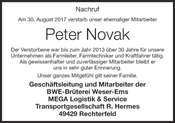 Anzeige von Peter Novak von OM-Medien