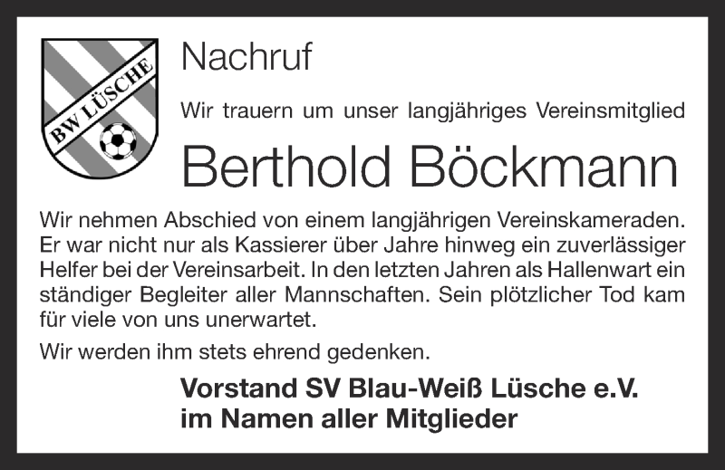  Traueranzeige für Berthold Böckmann vom 31.01.2018 aus OM-Medien